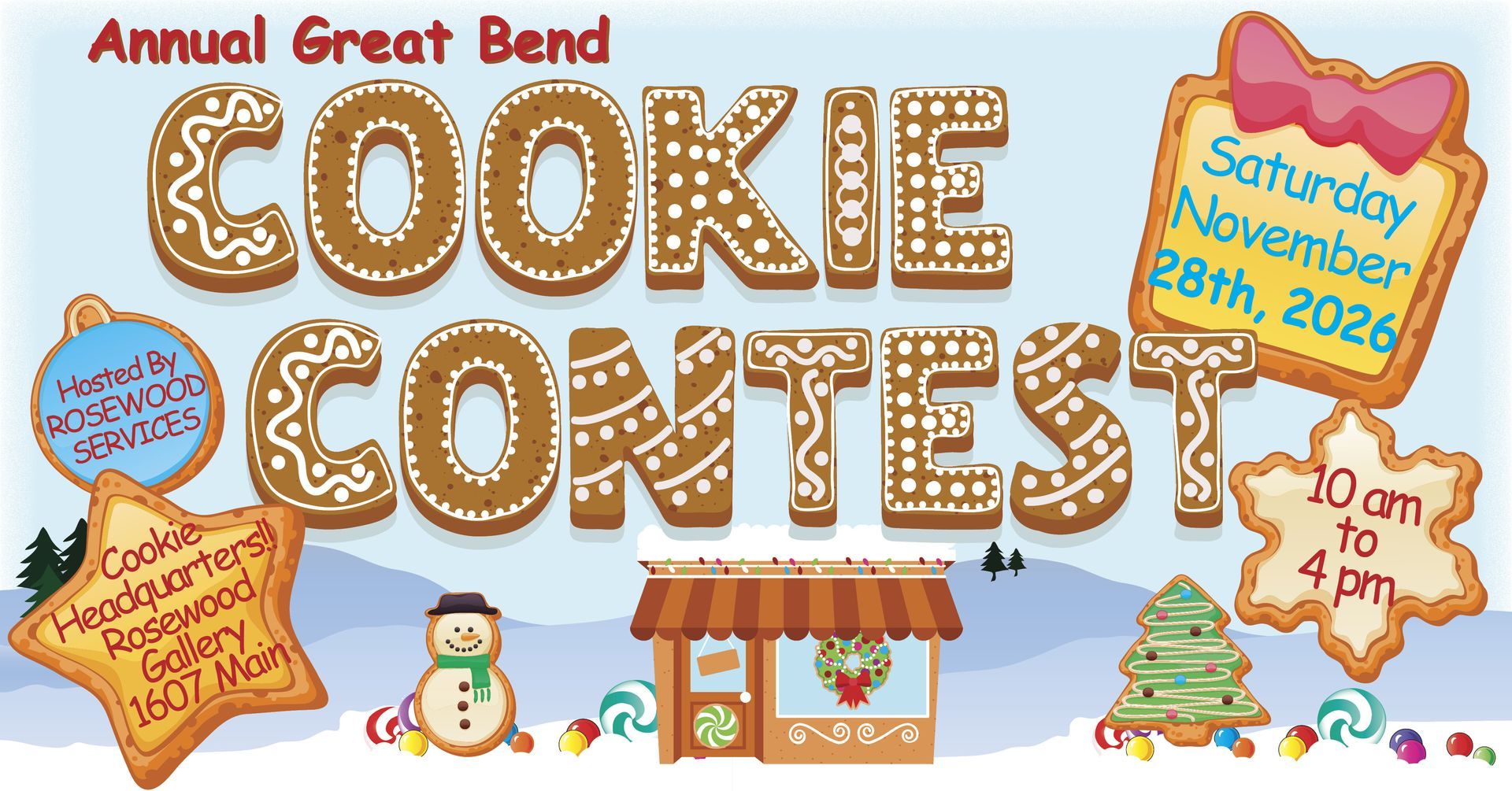 Annual Great Bend Cookie Contest banner: November 28, 2026, Great Bend Ks. Kick off to the Holiday Season.