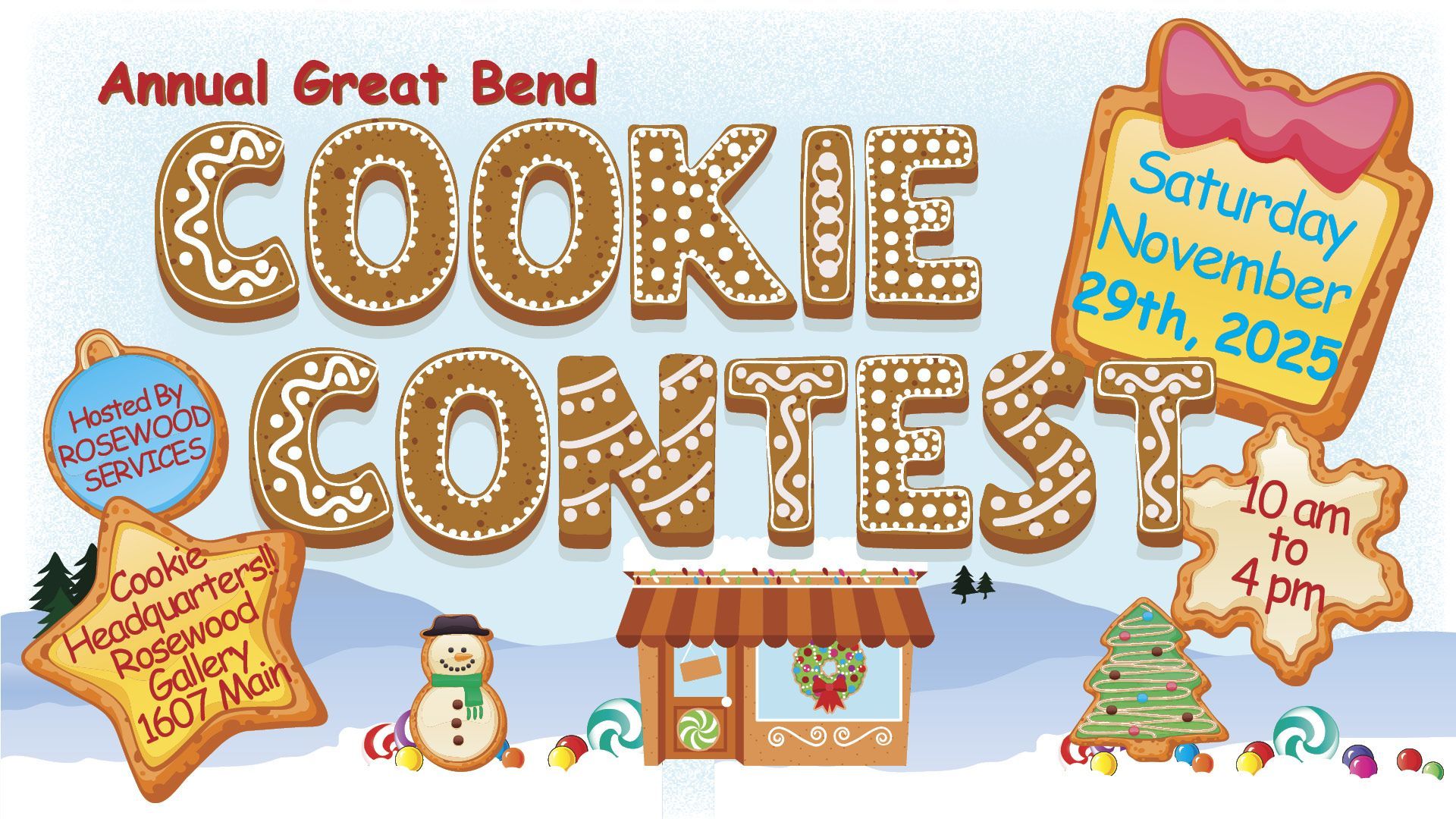Annual Great Bend Cookie Contest banner: November 29, 2025, Great Bend Ks. Kick off to the Holiday Season.