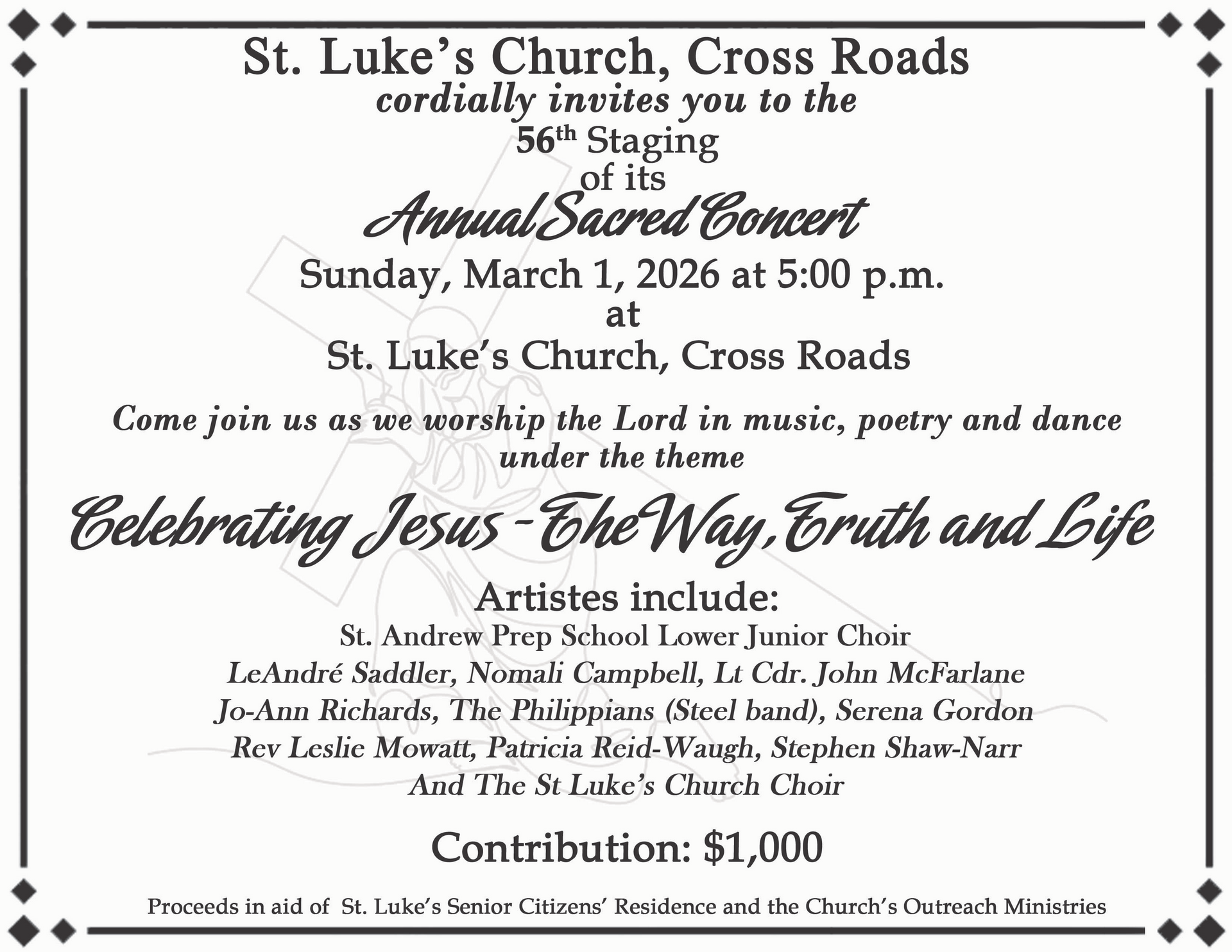 A poster for an annual sacred concert at st. luke 's church cross roads