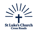 Red cross with radiating lines above “St Luke's Church Cross Roads” text on white background