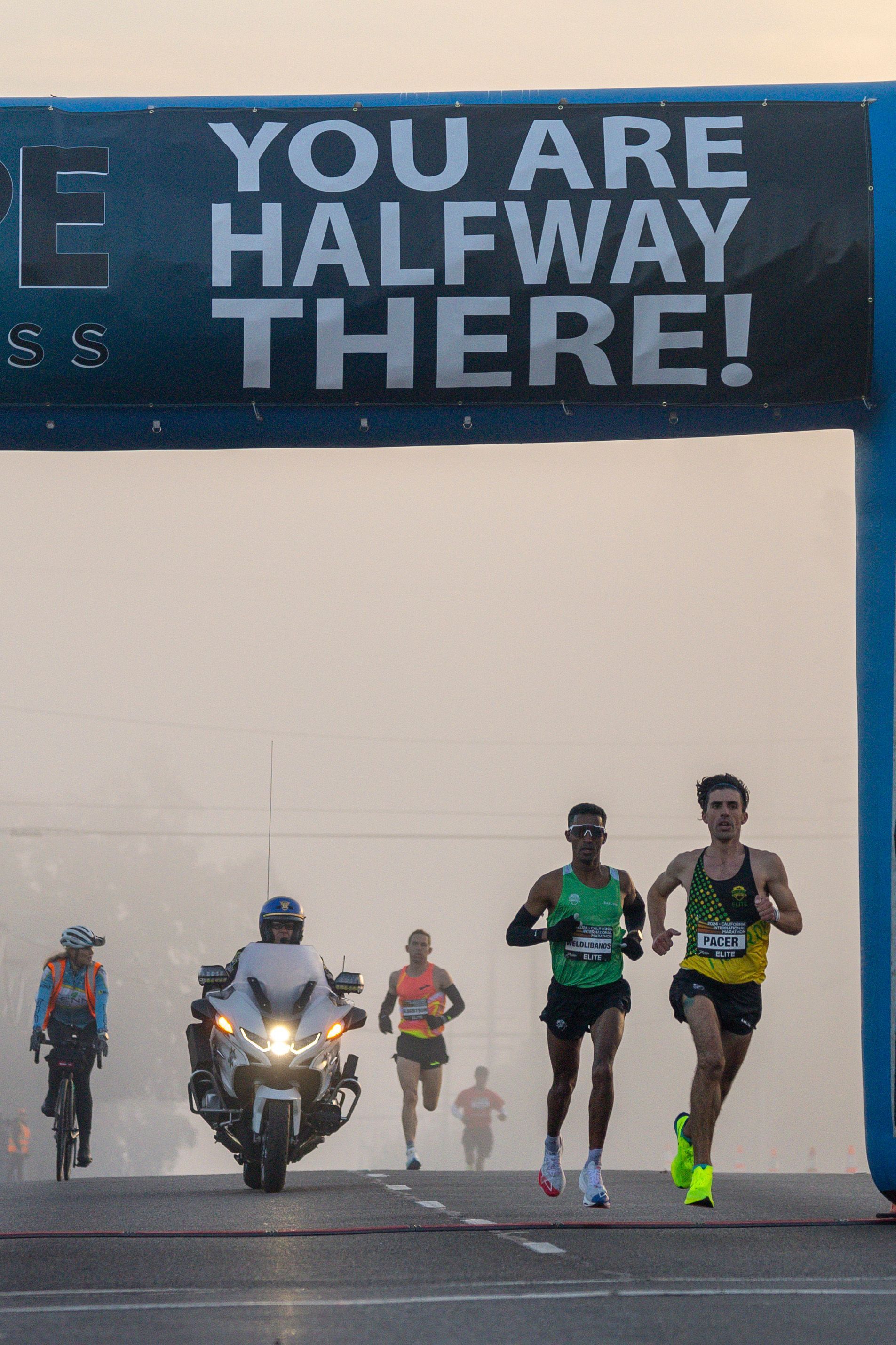 marathon runners at the halfway point