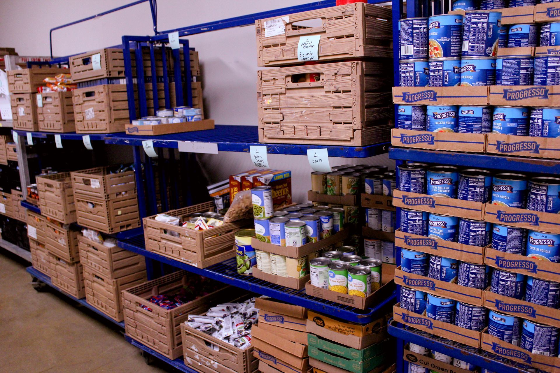 A warehouse filled with lots of cans and boxes of food
