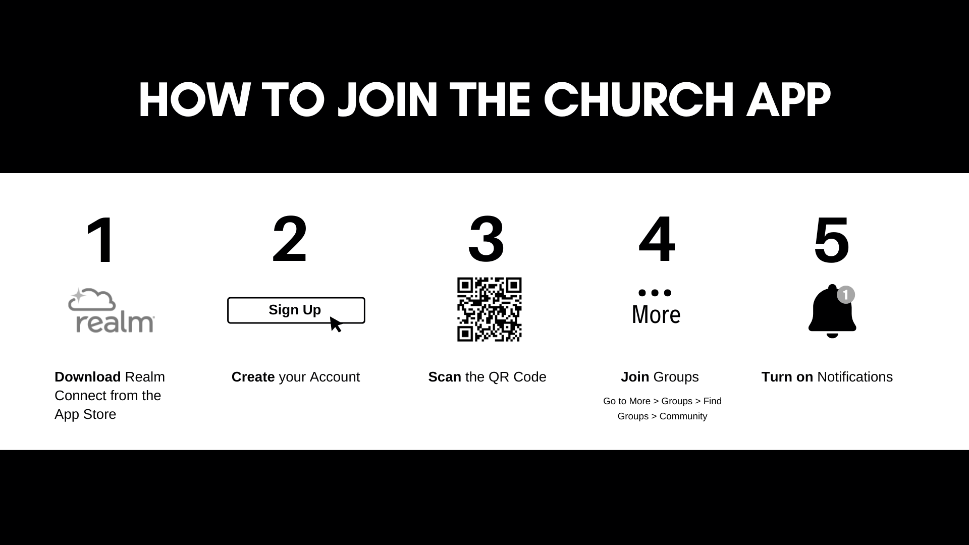 A picture of how to join the church app.