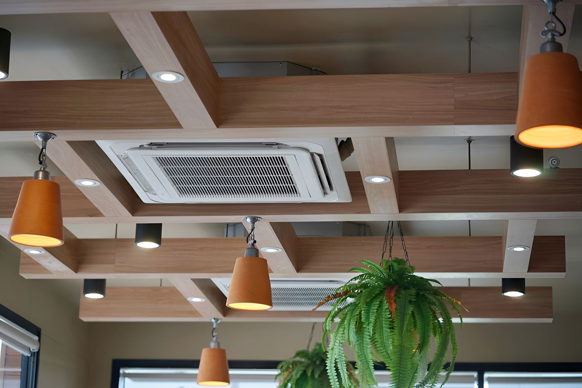Wooden Ceiling With Recessed Lights — Cooling Plus Refrigeration & Airconditioning in Ciccone, NT