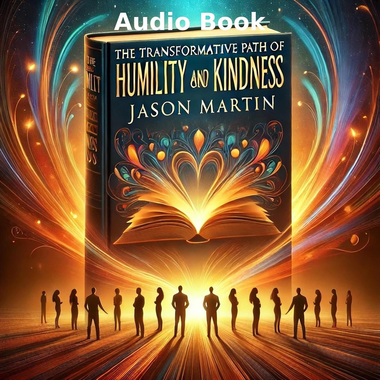 Audiobook cover for The Transformative Path of Humility and Kindness by Jason Martin, with glowing open book