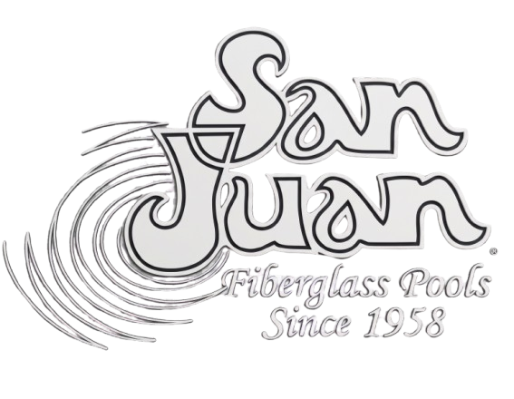 San Juan Fiberglass Pools logo with stylized text and wave graphic, “Since 1958” below