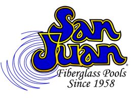 San Juan Fiberglass Pools logo in blue and yellow with “Since 1958” text