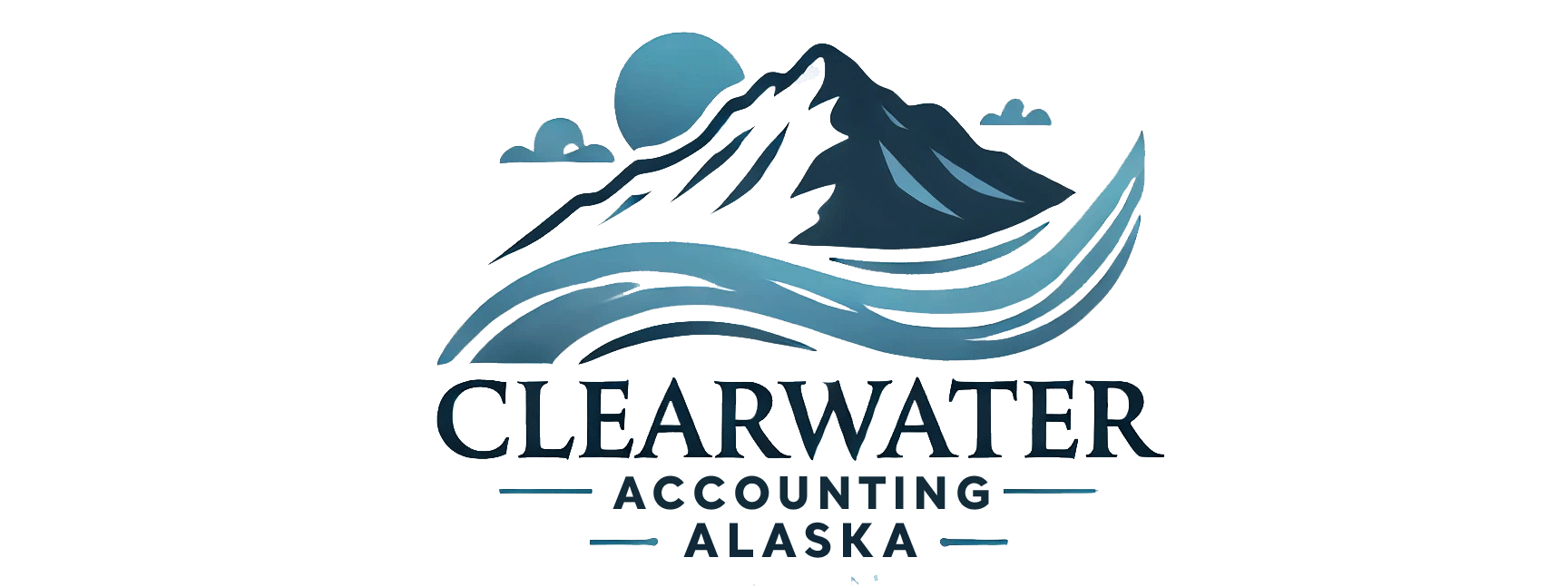 A logo for clearwater accounting alaska with a mountain and waves