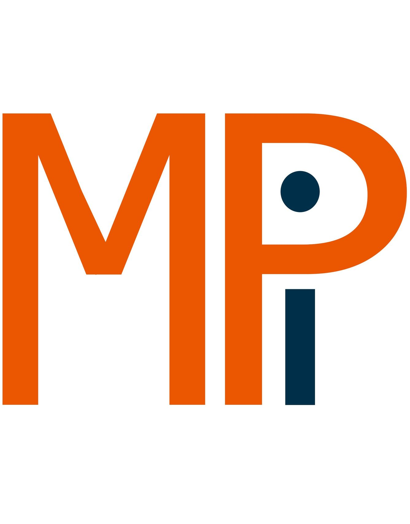 Orange and dark blue MP logo on a white background