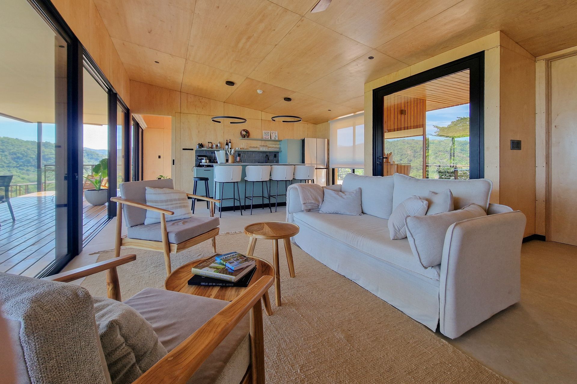 Living area floor plan with open-plan living room, kitchen, and dining spaces on a dark background
