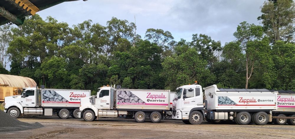 Tipper Truck Unload Crushed Rocks— Zappala Quarries in Gordonvale, QLD