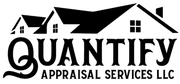 Quantify Appraisal Services LLC logo with black house roof and bold black text on white background
