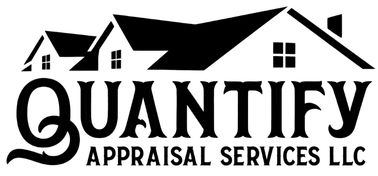 Quantify Appraisal Services LLC logo with black house roof and bold black text on white background