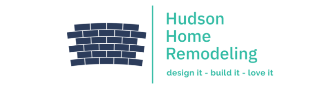 Logo for Hudson Home Remodeling with a brick wall icon and teal text. Text reads 