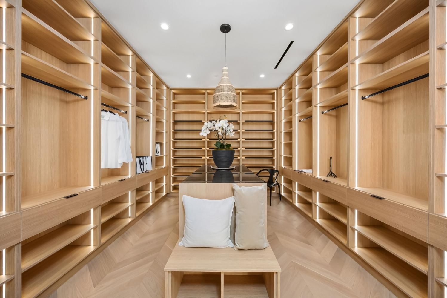 Walk in Closet With Lots of Wooden Shelves — Halls Cabinets & Joinery in Harlaxton, QLD