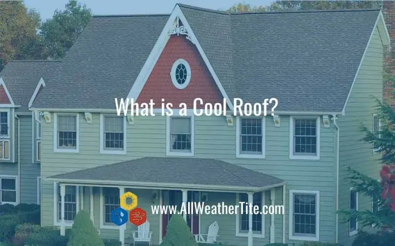 Two-story house with light green siding, gray roof, and a red gable. Text: