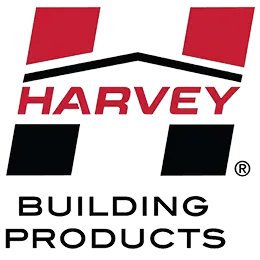 Logo for Harvey Building Products: Red and black "H" shape with "HARVEY" in red; "BUILDING PRODUCTS" below.
