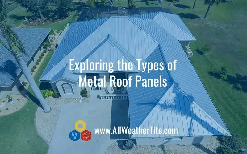 Aerial view of a house with a shiny silver metal roof, text: