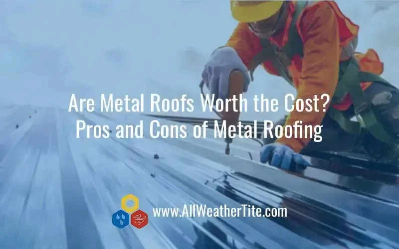 Person installing a metal roof. Text reads: