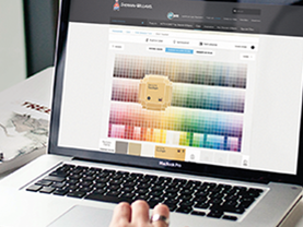 a person is using a laptop with a color chart on the screen