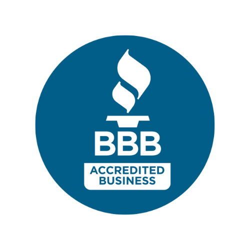 A blue circle with the words bbb accredited business on it