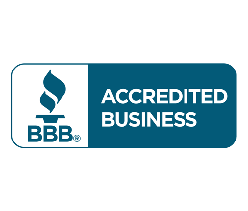 the bbb logo is blue and white and says accredited business .