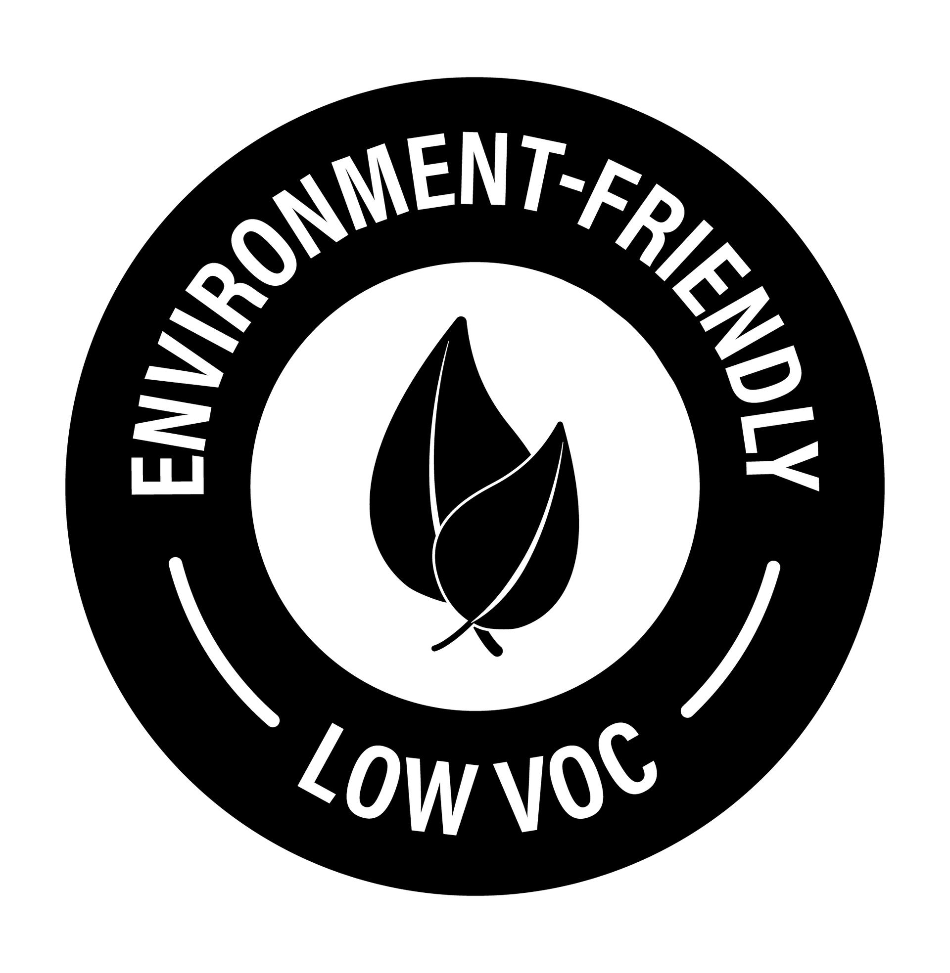A black and white logo that says environment friendly low voc.