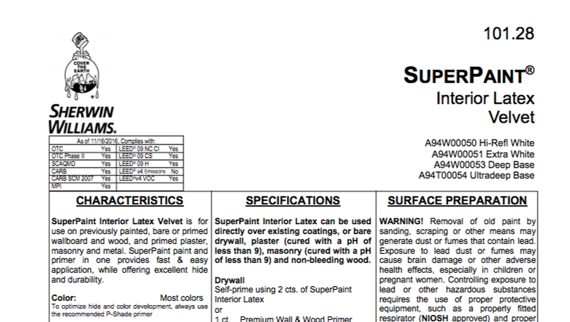 A brochure for superpaint interior latex velvet by sherwin williams