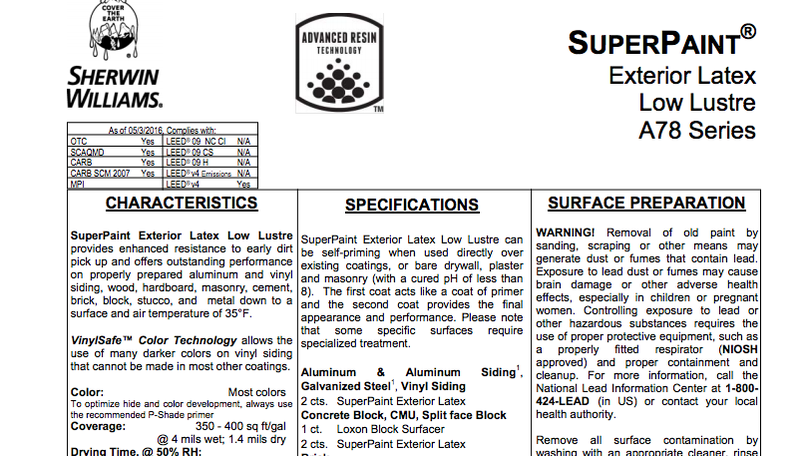 A brochure for superpaint exterior latex low lustre a78 series