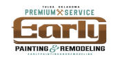 Logo for Early Painting & Remodeling in Tulsa, Oklahoma, with brown and green text on a white background.