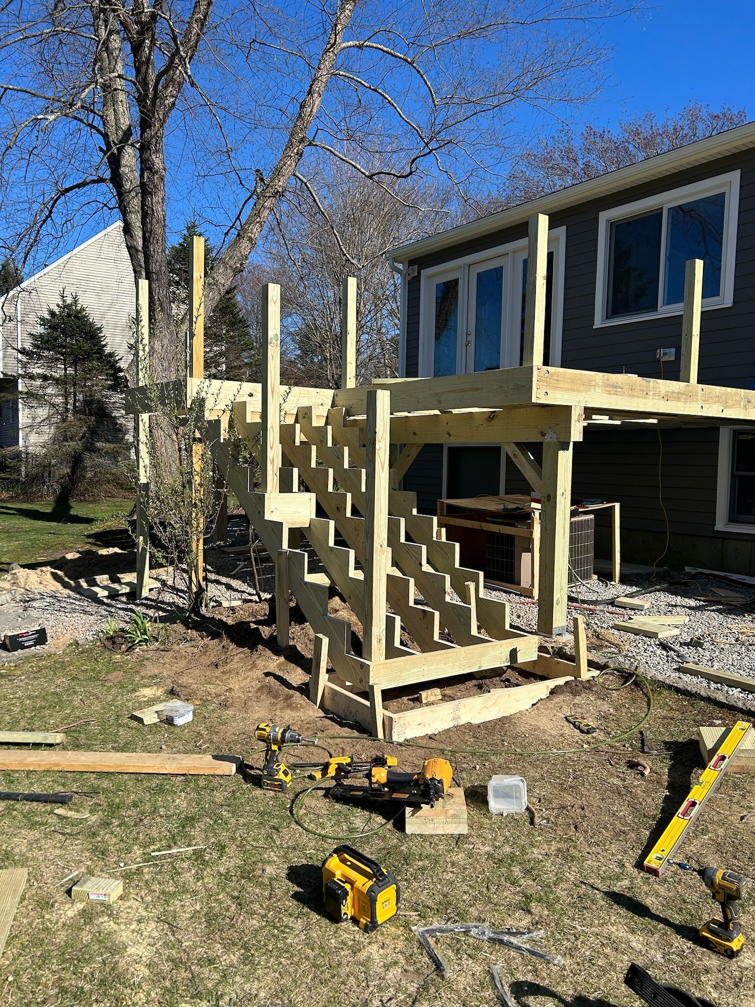 In progress picture of deck exterior renovation in westborough massachusetts