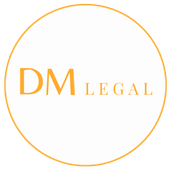 DM Legal logo in orange, with stylized text inside a thin orange circle.