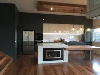 Modern Kitchen With Fireplace - Coffs Harbour, NSW - G & A Cabinets
