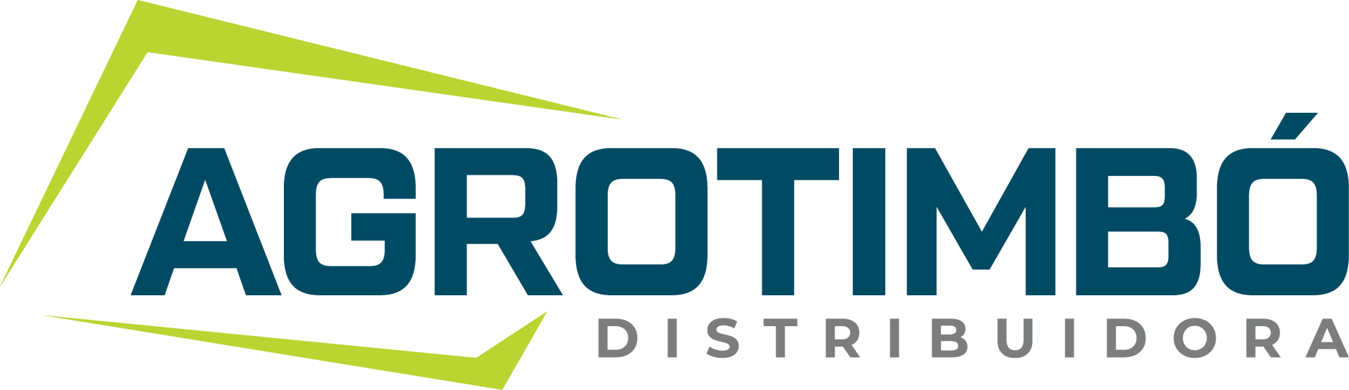 O logotipo da agrotimbo distribuidora é azul e verde.