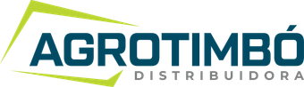 O logotipo da agrotimbo distribuidora é azul e verde.