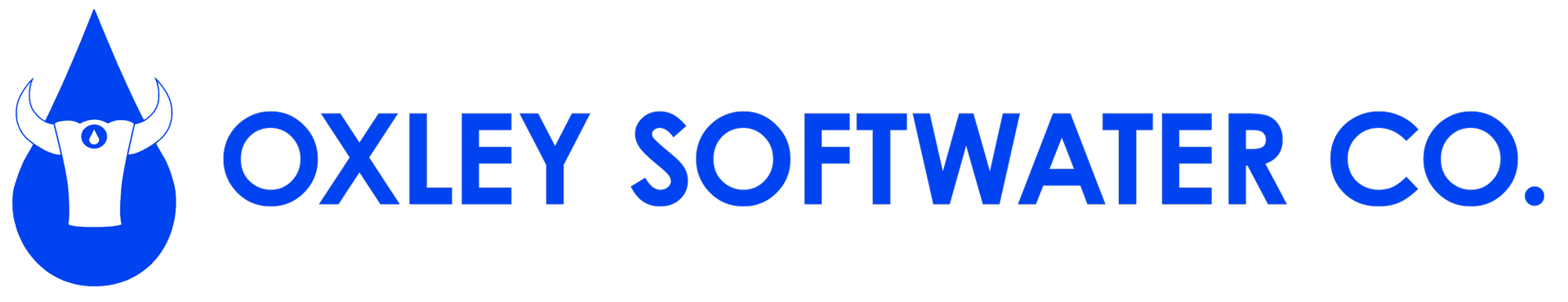 Oxley Softwater Co. Logo of Oxley Software Co. featuring a blue water droplet with a face inside, next to blue text.