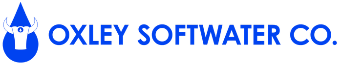 Oxley Softwater Co. Logo of Oxley Software Co. featuring a blue water droplet with a face inside, next to blue text.