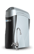 K5 Drinking Water Station — Muncie, IN — Oxley Softwater Co. Water filtration system with silver faucet, black and gray body.