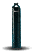 Black gas cylinder, standing upright, with a dark top.