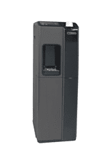 Bottle-less Water Cooler — Muncie, IN — Oxley Softwater Co. Dark gray water cooler, dispenser with a spigot, indoors.