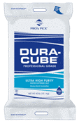 Dura Cube — Muncie, IN — Oxley Softwater Co. Bag of DURA-CUBE water softener salt. White bag with blue and teal text,
