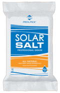 Solar Salt— Muncie, IN — Oxley Softwater Co. Bag of Solar Salt, blue and orange label on a white bag.