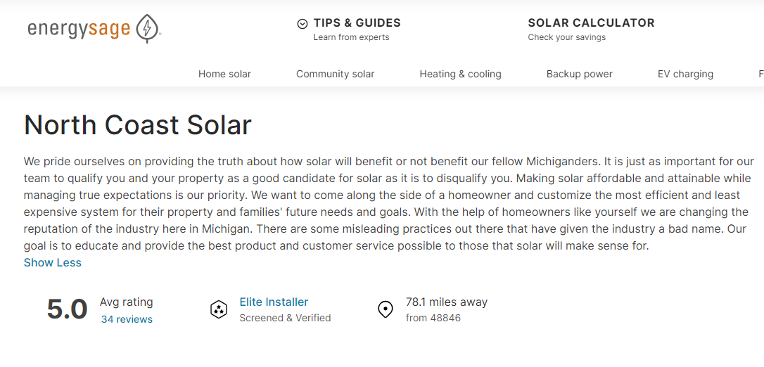 Solar Energy Companies in Michigan North Coast Solar
