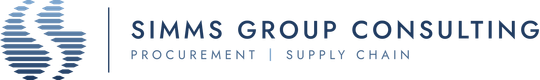 Simms Group Consulting logo with blue globe icon and gray wordmark on white background