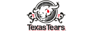 Logo of a bull's head with a red teardrop, surrounded by decorative swirls, and the words