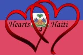a haiti flag with two red hearts on it