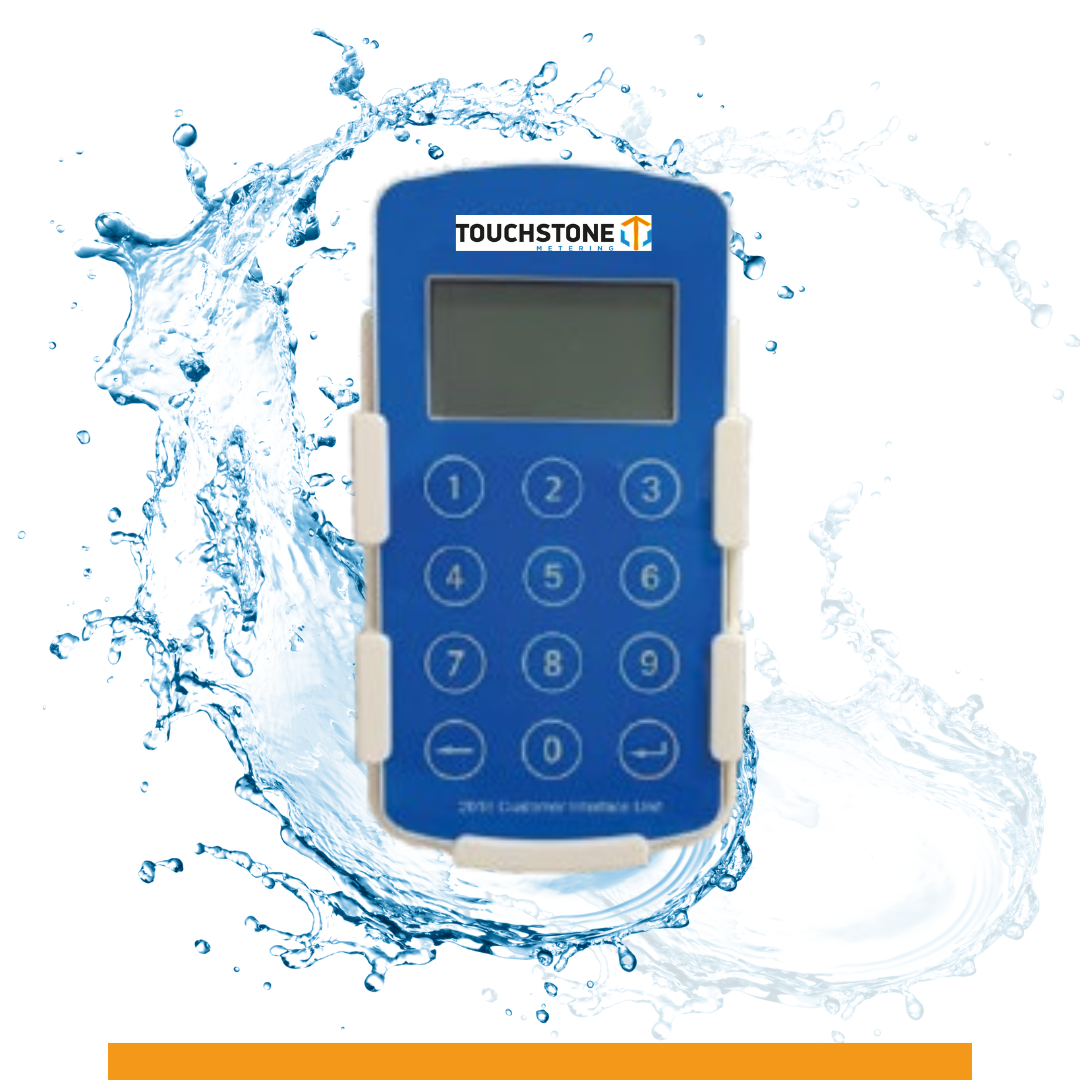 A touchstone device is surrounded by water splashes
