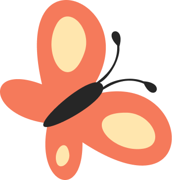 Orange butterfly with black body and antennae on a white background