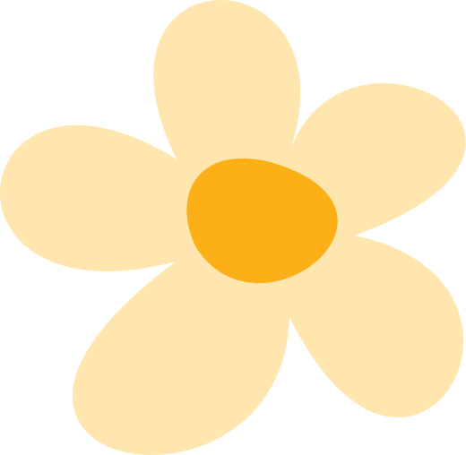 Simple flower icon with pale yellow petals and an orange center on a white background