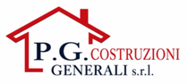Logo per PG Costruzioni Generali srl con il contorno di una casa rossa e testo nero.